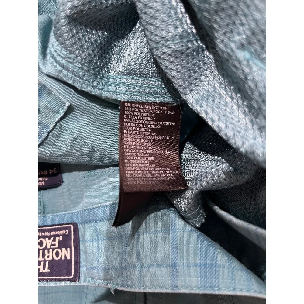 The North Face Mens Cargo Shorts Teal Blue Plaid Ripstop Hiking Size 34 Regular